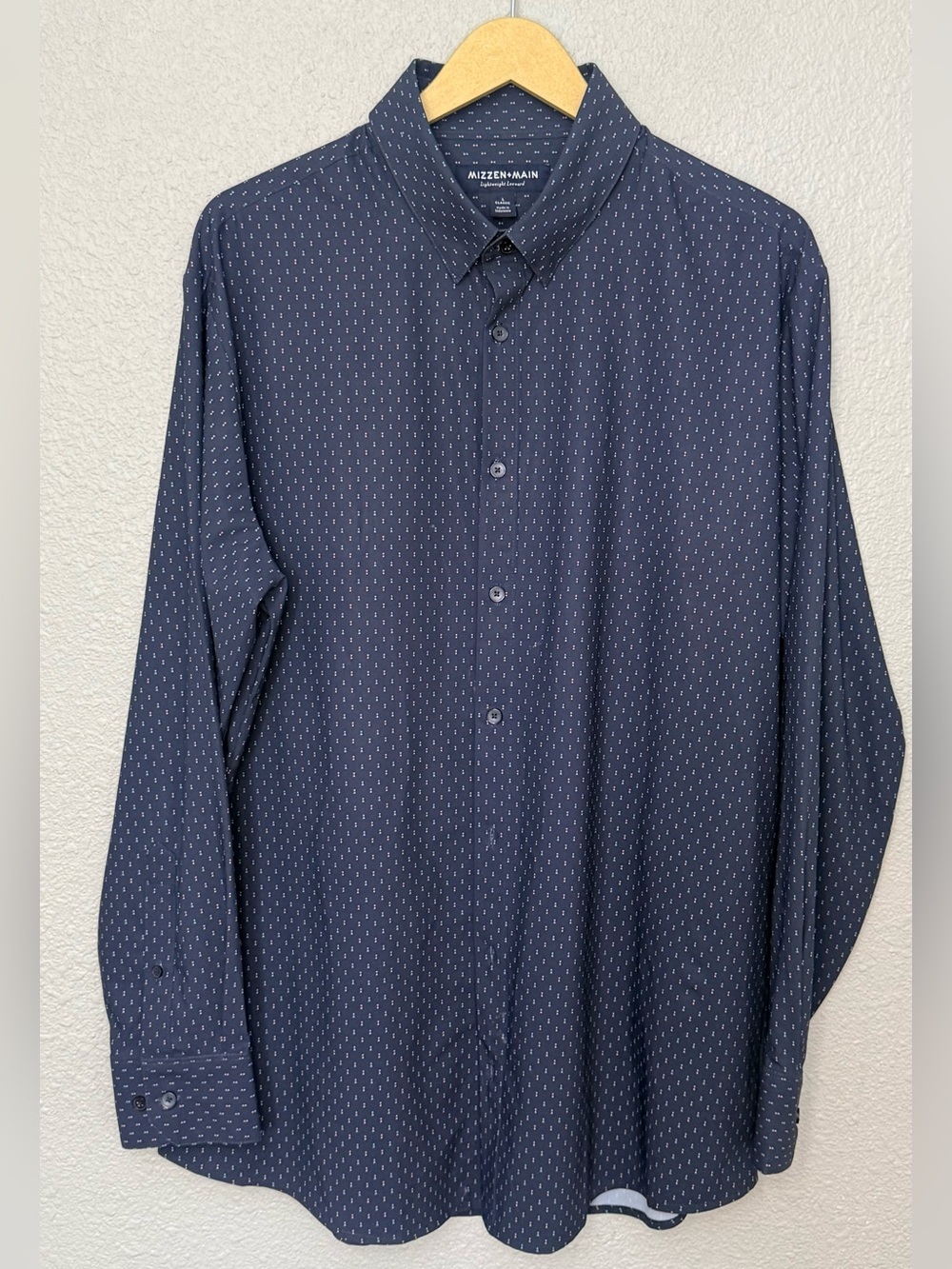 Mizzien+Main | Lightweight Leeward Dress Shirt | Navy with Pattern | Large